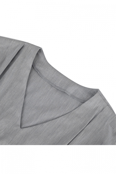 New Arrival Long Sleeve V Neck Plain Mini A-Line Gray Dress