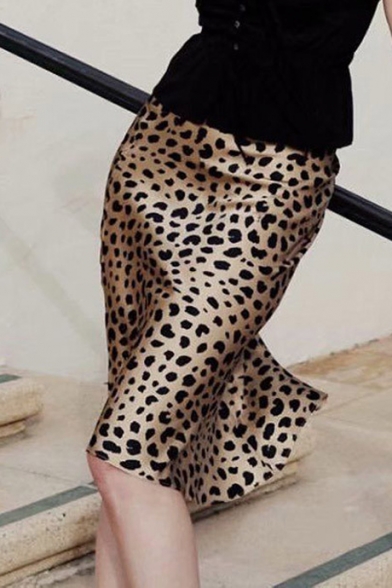Sexy High Waist Leopard Printed Midi Pencil Gold Skirts