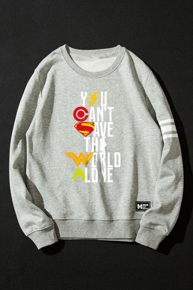 Trendy Letter Graphic Black Cotton Round Neck Long Sleeves Pullover Sweatshirt