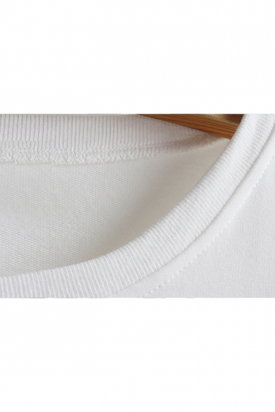 Cartoon Rabbit Printed Long Sleeve Round Neck Lace Up White Sweatshirt
