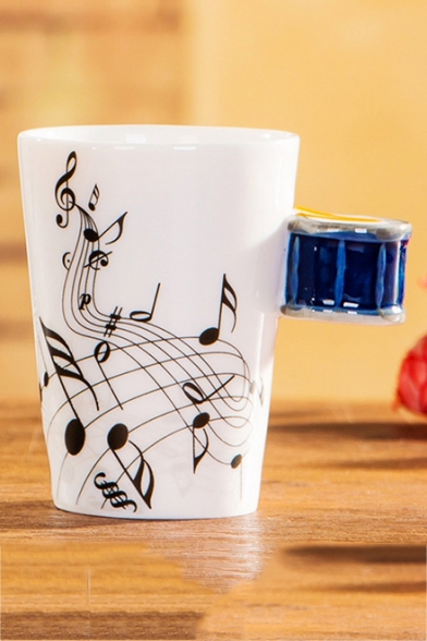 Drum Handle Design Ceramic Musical Notes Coffee Milk White Mug