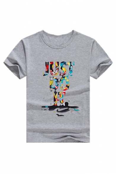 Fancy Colorful Letter Print Round Neck Short Sleeves Casual Tee
