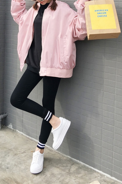 Fashion Letter DESIRE DESPAIR Graphic Back Long Sleeve Stand Collar Zip Up Bomber Jacket
