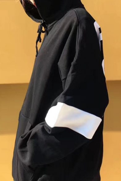 Hip Hop Style Long Sleeve Letter Printed Back Cool Zip Closure Hooded Coat