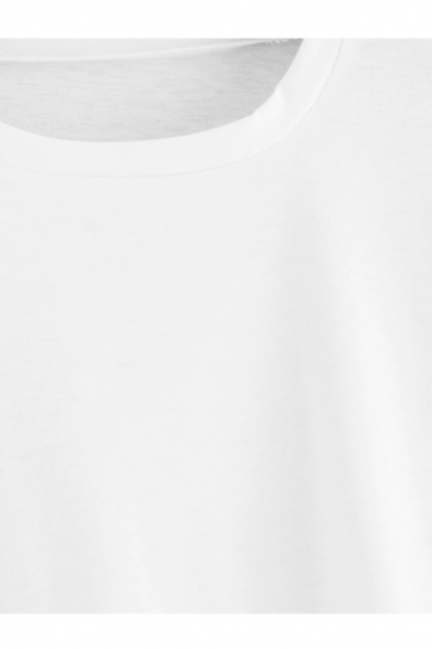 New Fashion Unique Letter Webbing Cutout Long Sleeve Round Neck White T-Shirt
