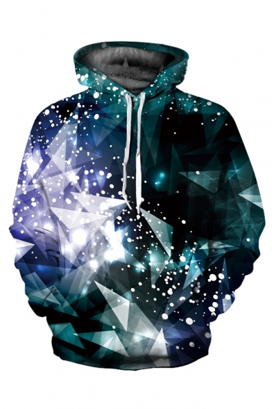 Charming Long Sleeve Gradient Geometric Printed Sports Green Hoodie