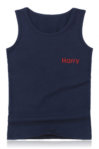 HARRY Letter Print Round Neck Sleeveless Casual Tank