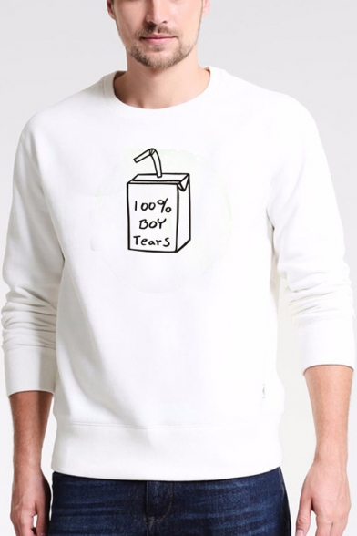 New Trendy Long Sleeve Round Neck Milk Pattern Cozy Sweatshirt for Men