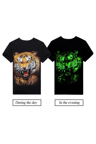 Rock Style Short Sleeve Round Neck Luminous Deer Printed Loose Tee for Couple