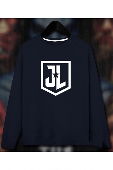 Simple Letter JL Printed Long Sleeve Round Neck Leisure Unisex Sweatshirt