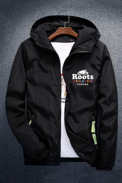 Spring's New Arrival Long Sleeve Letter ROOTS Printed Zipper Hooded Coat