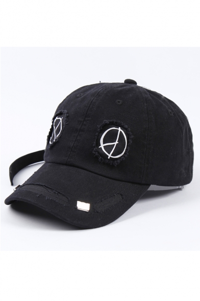 Unique Printed Ripped Off Black Baseball Hat Cap for Guys