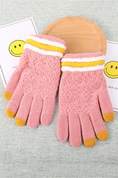 Unisex Warm Touch Screen Colorblock Outdoors Knit Gloves