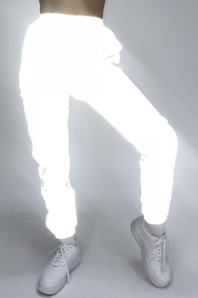 Women's Hip Hop Style Elastic Waist Luminous Gray Sports Track Pants