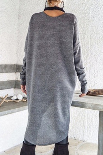 Women's Round Neck Long Sleeve Basic Solid Wrap Split Front Tunic Casual T-Shirt