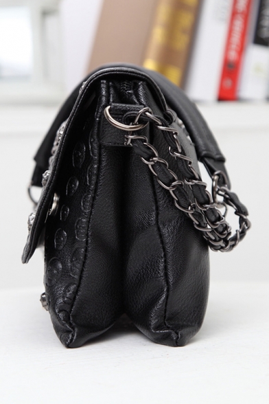 Black Popular Studded Skull Printed Chain Bag
