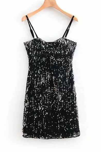 sparkly black spaghetti strap dress