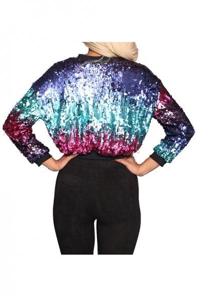 Colorful Long Sleeve Round Neck Sequined Relaxed Pullover Sweatshirt