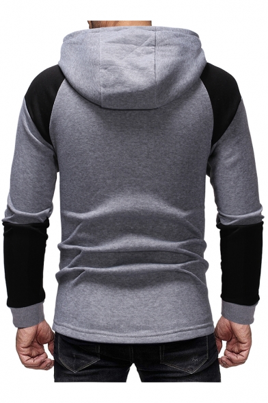 Cool Black and Gray Color Block Zip Closure Slim Fir Workout Muscle Hoodie for Men