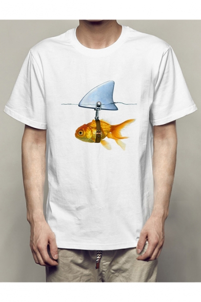 Fashion Fish Pattern Short Sleeve Crew Neck Summer T-Shirt