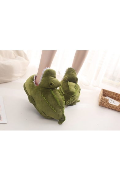 Green Crocodile Design Leisure Warm Home Cute Cotton Slippers