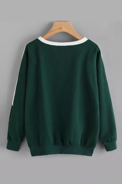 New Arrival Fashion Colorblock Round Neck Long Sleeve Pullover Cotton Sweatshirt