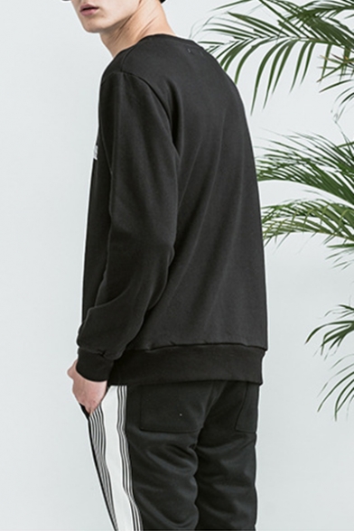 Popular Black Letter Print Round Neck Long Sleeves Pullover Sweatshirt
