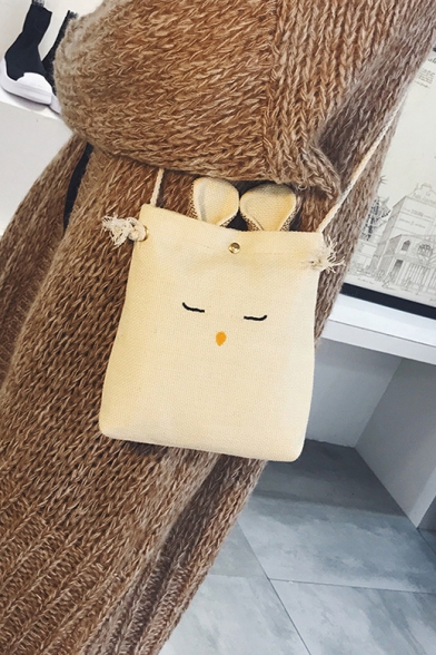 Popular Khaki Rabbit Embroidered Single Button Closure Crossbody Bag with Ears