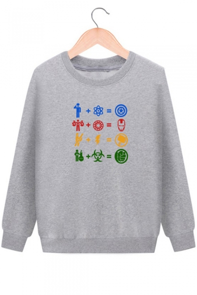 Thick Long Sleeve Round Neck Pattern Cotton Sweatshirt for Juniors