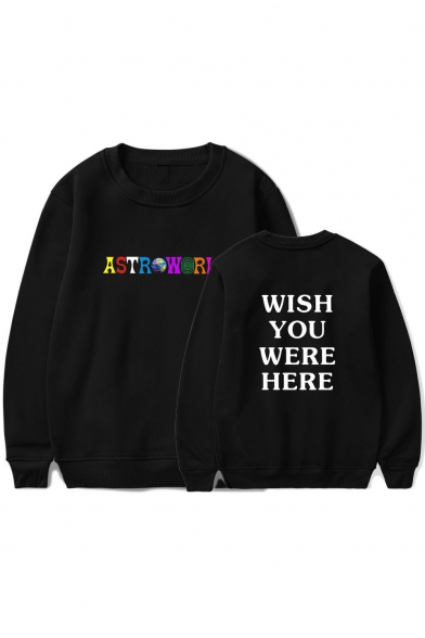 Colorful Letter ASTROWORLD WISH YOU WERE HERE Print Round Neck Pullover Sweatshirt