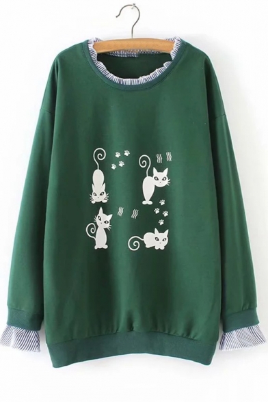 Fake Two Piece Round Neck Long Sleeve Cartoon Car Printed Relaxed Sweater