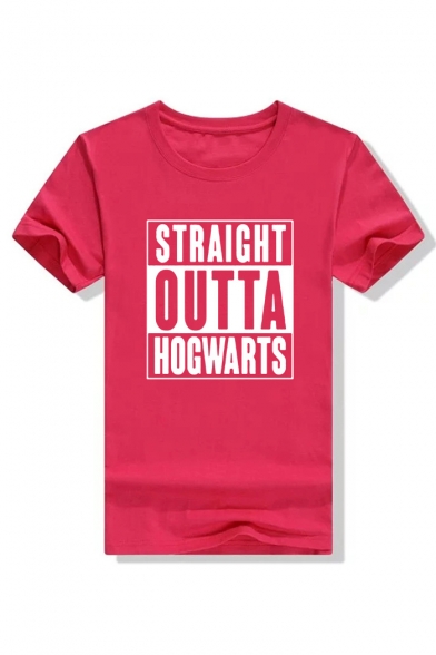 Hip Hop Style Short Sleeve Crewneck Letter STRAIGHT OUTTA HOGWARTS Printed Leisure Tee for Couple