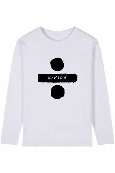Letter DIVIDE Printed Long Sleeve Round Neck Loose Tee for Guys