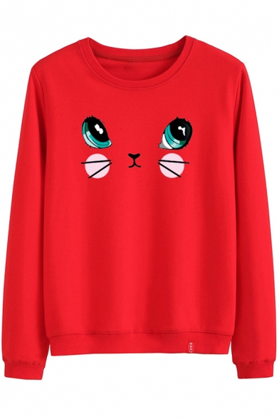 Spring's New Arrival Long Sleeve Round Neck Cute Cartoon Cat Printed Leisure Sweatshirt