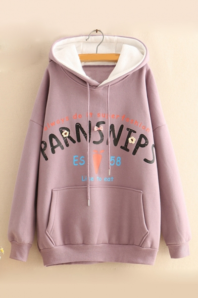 Winter's Chic Letter Pattern Long Sleeve Loose Fitted Hoodie