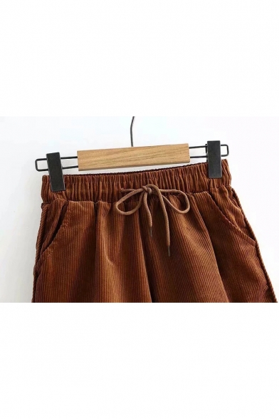 Winter's Vintage Corduroy Drawstring Waist Loose Fitted Khaki Shorts