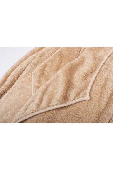 Winter's Warm Fleece Lapel Collar Long Sleeve Open Front Solid Coat