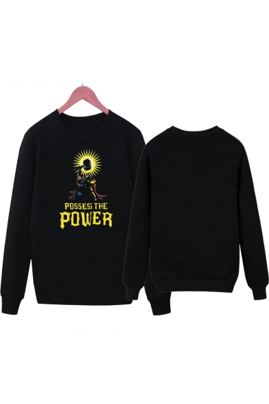 Black Letter POWER Printed Crewneck Long Sleeve Loose Sweatshirt