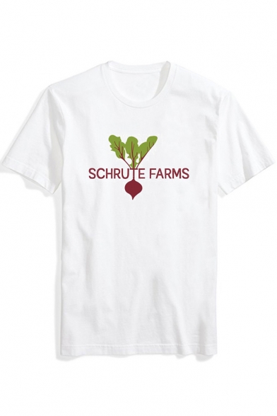 Cotton Short Sleeve Round Neck Letter FARMS Printed Fitted White Tee