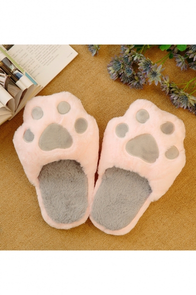 Faux Fur Cartoon Cat Claw Design Anti-Slip Winter Cotton Slippers
