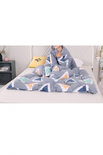 Gray Geometric Printed Warm Lazy Sofa Wearable Blanket Sleeves Quilt 1.8*2M