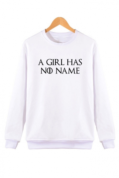 Leisure Casual Long Sleeve Letter A GIRL HAS NO NAME Printed Round Neck Sweatshirt