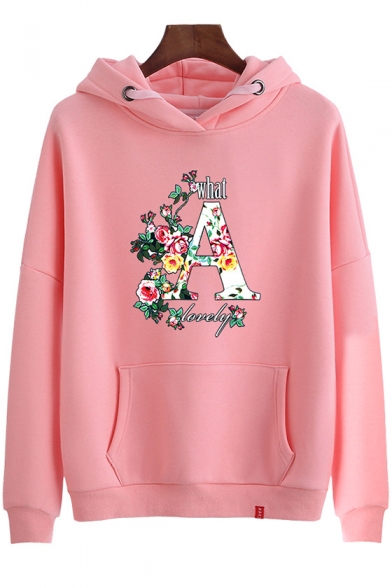Letter A Rose Floral Printed Long Sleeve Cozy Hoodie