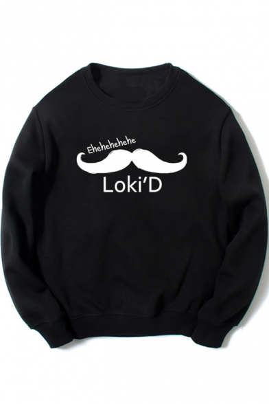 

Letter LOKI'D Beard Pattern Long Sleeve Crewneck Casual Loose Sweatshirt, Black;white;light gray