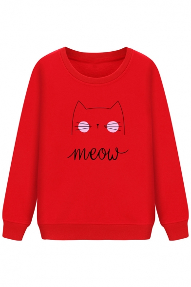 Long Sleeve Winter's New Arrival Round Neck Cartoon Cat Letter Printed Relaxed Sweatshirt
