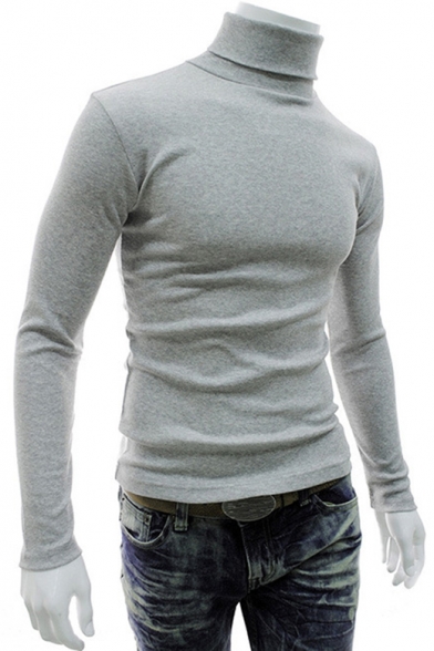 Men's Slim Fitted Basic High Neck Long Sleeve Solid T-Shirt