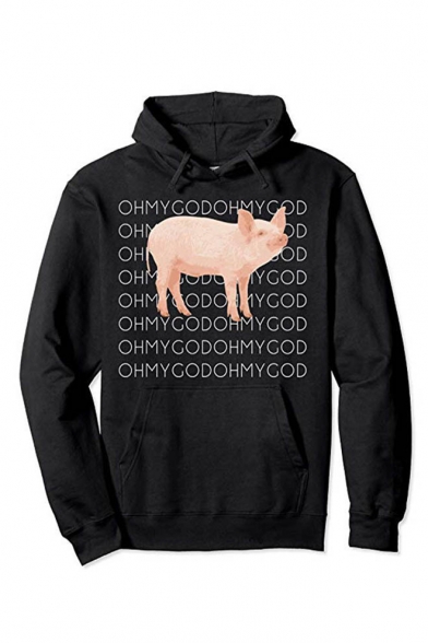 New Arrival Funny Letter Pig Pattern Long Sleeve Loose Casual Hoodie