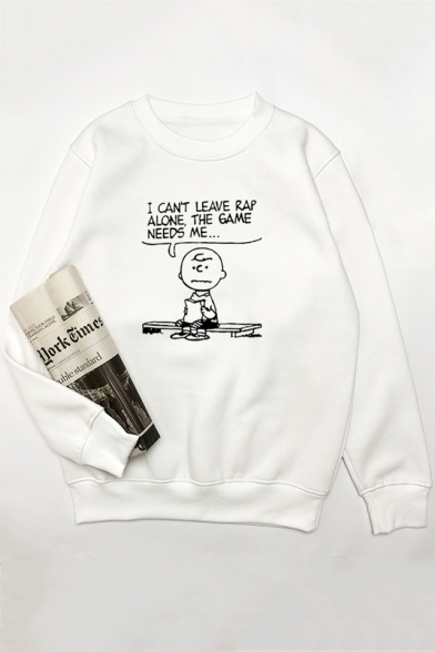 Round Neck Long Sleeve Letter Cartoon Figure Printed Loose Sweatshirt