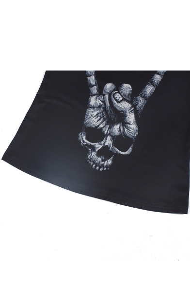 Sexy Sleeveless Scoop Neck Skull Printed Black Tank