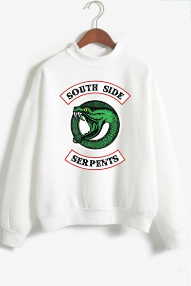 Soft Long Sleeve Mock Neck Dinosaur Letter SOUTH SIDE Printed Leisure Sweatshirt